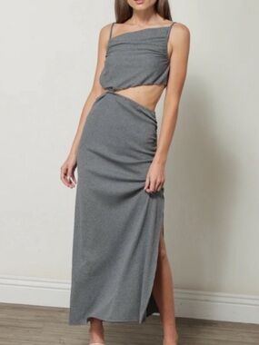 REVOLVE LINE & DOT MILA MIDI DRESS SMALL GREY Charcoal Cutout with Side Slit